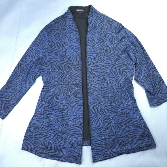 Vikki Vi Cardigan Womens XL Blue Black Kimono Jacket Sweater Geometric Shimmer - Picture 1 of 12